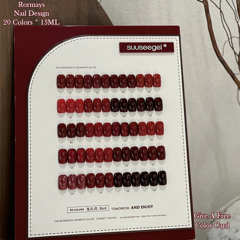 

Rormays зимний красный набор гель-полировка 20 шт. смешанный полуперманентный лак УФ-винно-красный блестящий клей для ногтей праймер популярный маленький набор