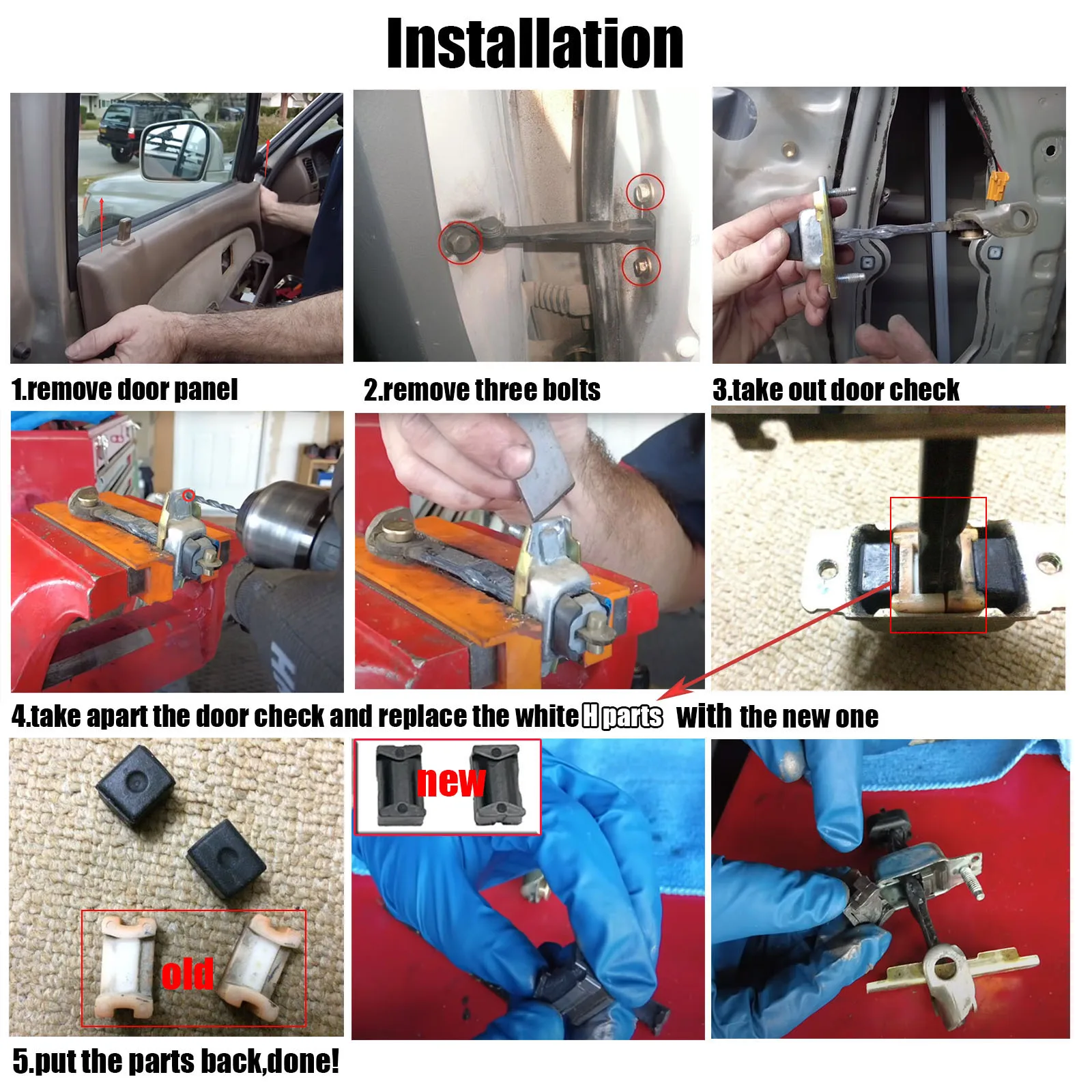 For Nissan Pathfinder Tiida X-Trail NOTE Check Assy Limiter Arm Jam Hinge Damping 4pcs Car Door Check Strap Stopper Repair Kit
