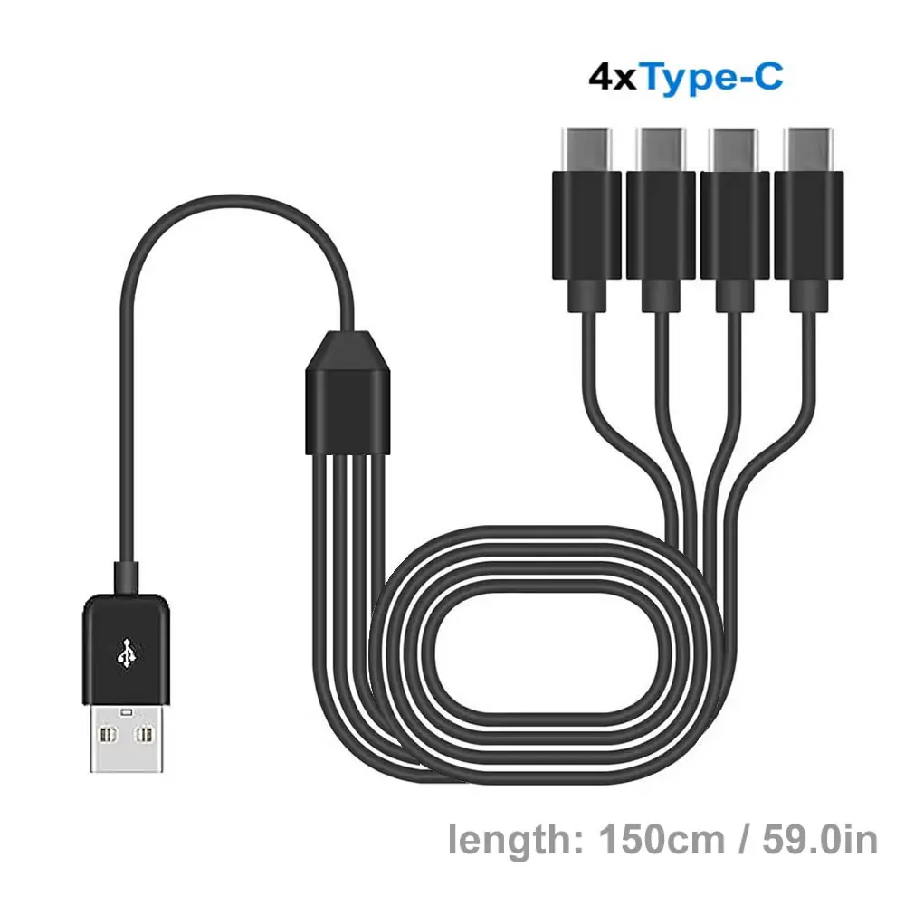 20cm Short USB Multi Charging Cable 4 in 1 Multiple Type C / Micro USB Charging Cord 4Port USB C Splitter Cable 5V 2A