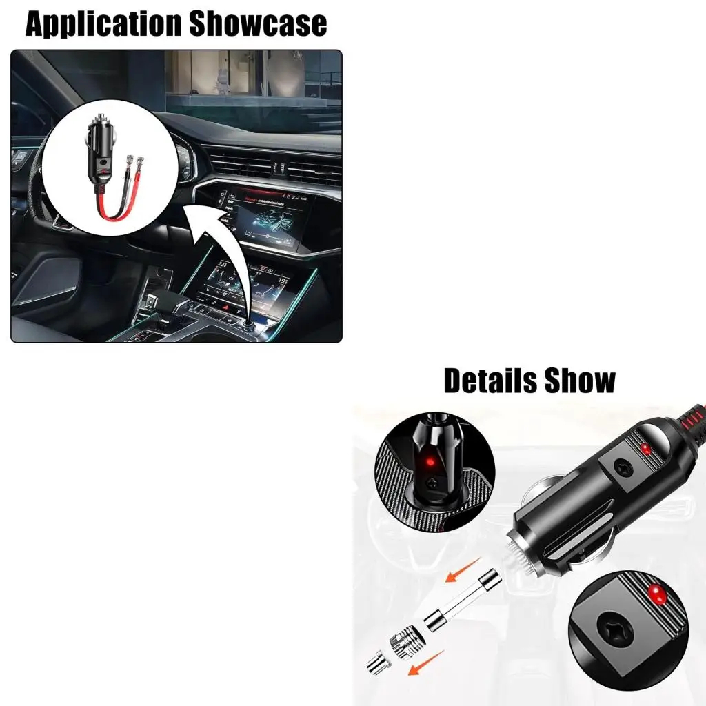 XA6H 12V Fused Cigarettes Male Plug with Leads & LED Light, 16AWG Car Replacement Male 20A Socket Cord