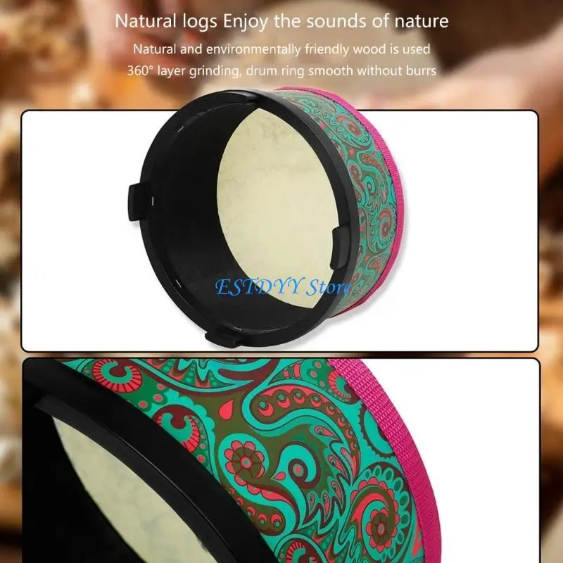 

G6DE 10inch Floor Drum, Childrens Percussion Instrument with Feet and 2 Beaters for School Hand Drum Frame Drum