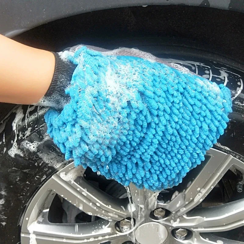 Microfiber Car Wash Gloves Chenille Waterproof Mitt Soft Mesh Back Double-faced Glove Mitt Wax Detailing Brush Car Cleaning Tool