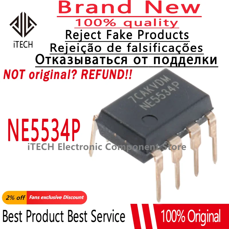 (10-50)pcs Original NE5534P NE5534 DIP-8 High Performance Low Noise Dual Operational Amplifier New and Genuine in Stock