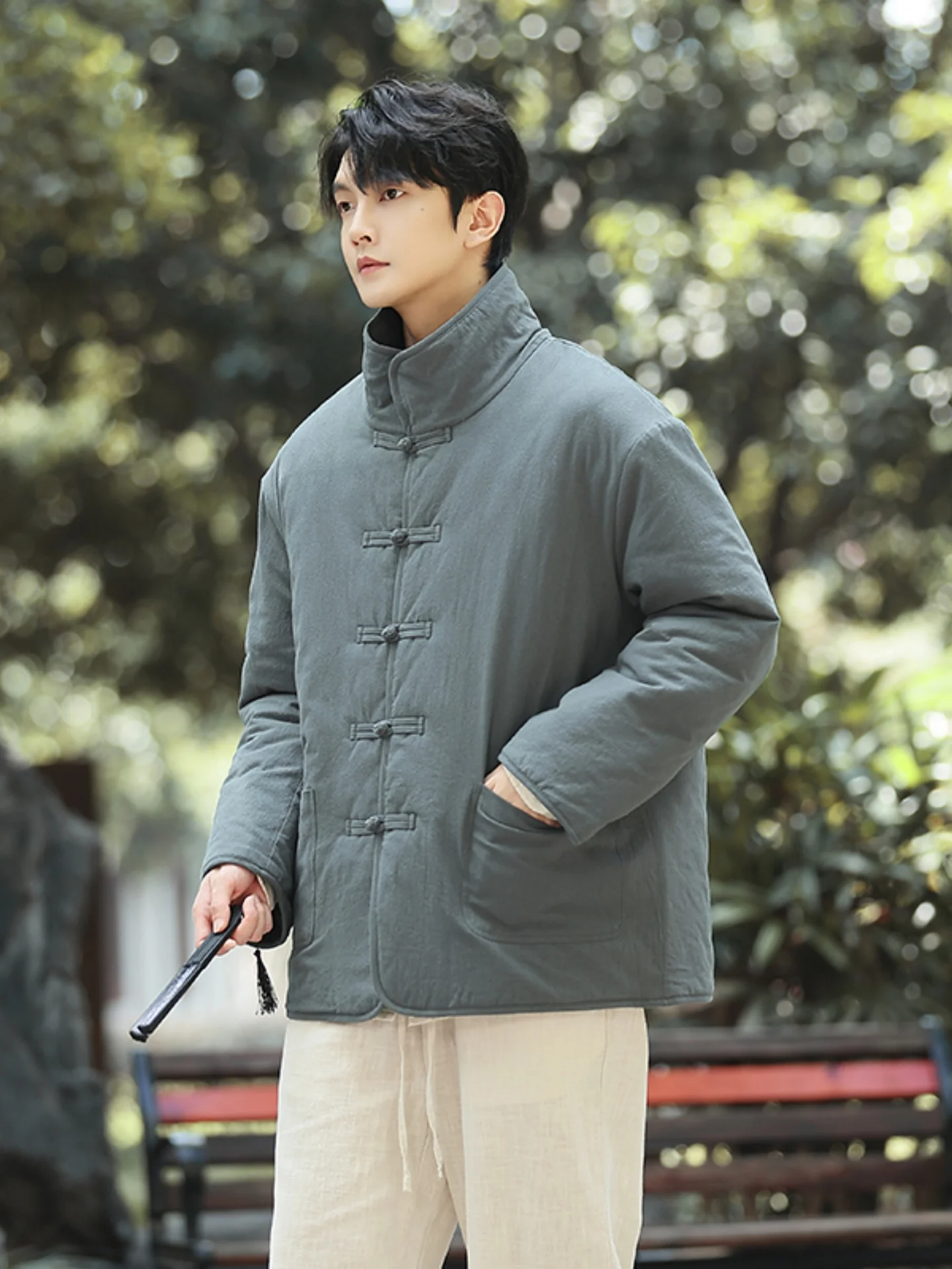 

Новая китайская мужская утепленная куртка-пуховик из хлопка с пуговицами, в стиле Ханьфу, ретро-стиль, зимняя одежда