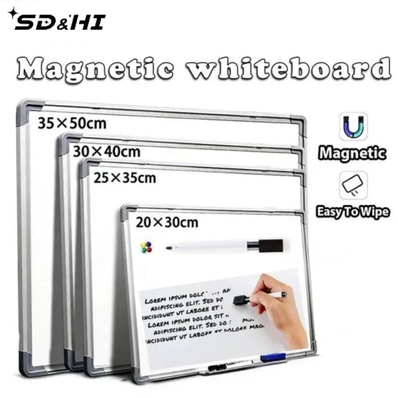 Wall-Mounted Double-Sided Magnetic Aluminum Whiteboard With Two Magnets And Whiteboard Marker With Eraser For Teaching Learning