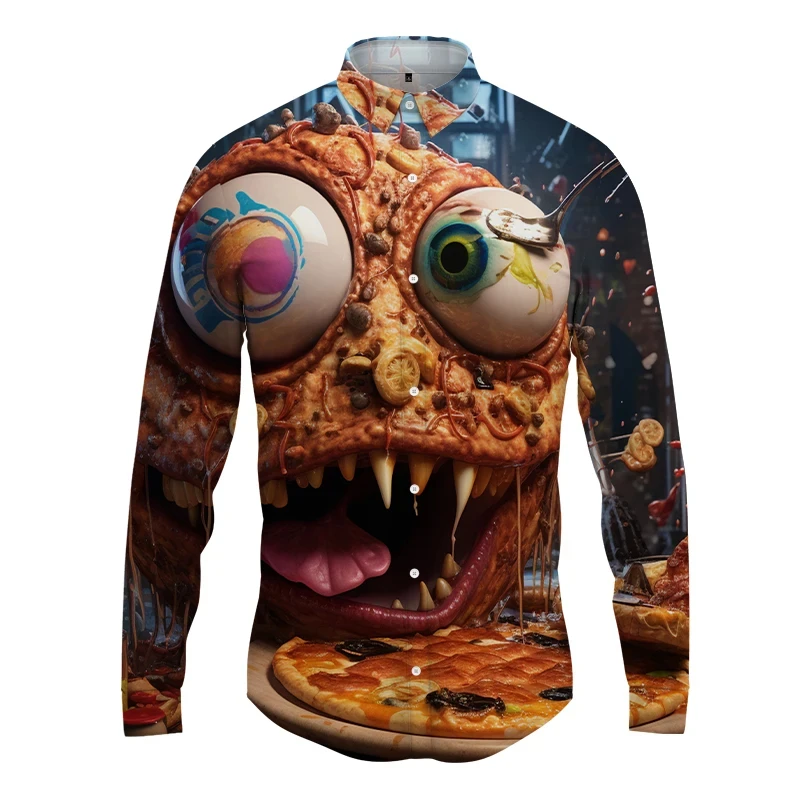 

Men's Shitpost Pizza 3D Print Long Sleeved Shirts Spring Autumn Street Hip Hop Shirt Casual Men Gothic Blouse Y2k Abstract Tops