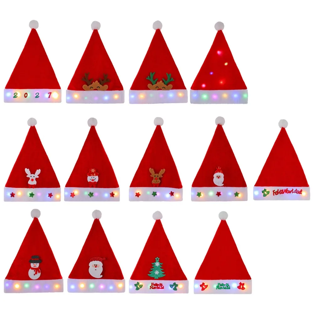 Festive Accessory LED Light Christmas Hat Soft Fabric Colored Lights Snowman Hat Adjustable LED Party Hat New Year Party
