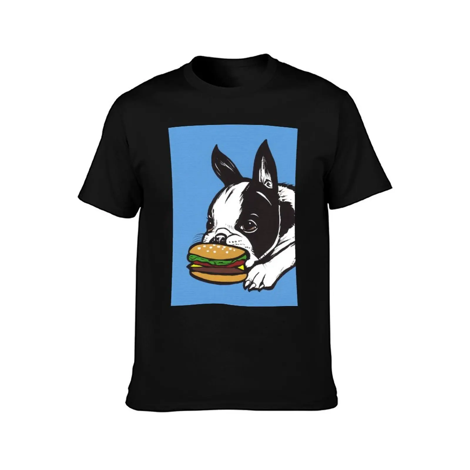 Boston Terrier Cheeseburger T-Shirt Urban Style Casual Short Sleeve Top T-Shirt