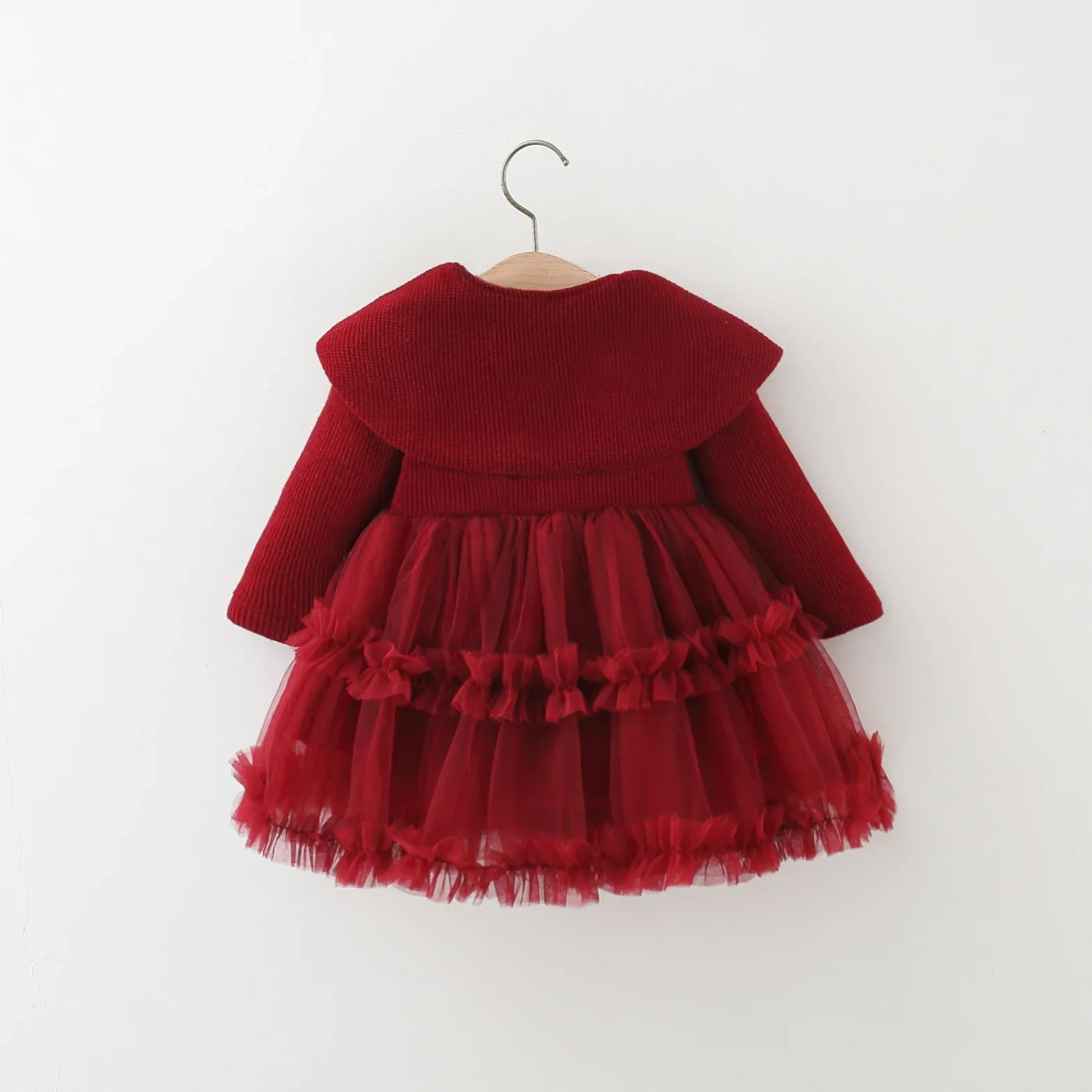 1-5 Y  Winter Dress Knit A Line Ball Gown Dress Christmas Red Dresses Kids Girls Party Dress