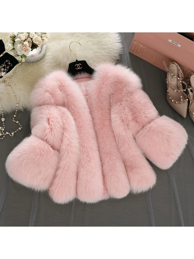 

Women Imitation Fur Coat Short Slim Fashion Splicing Outwear Thicken Warm Jacket Temperament Casual Outcoat 2023 New