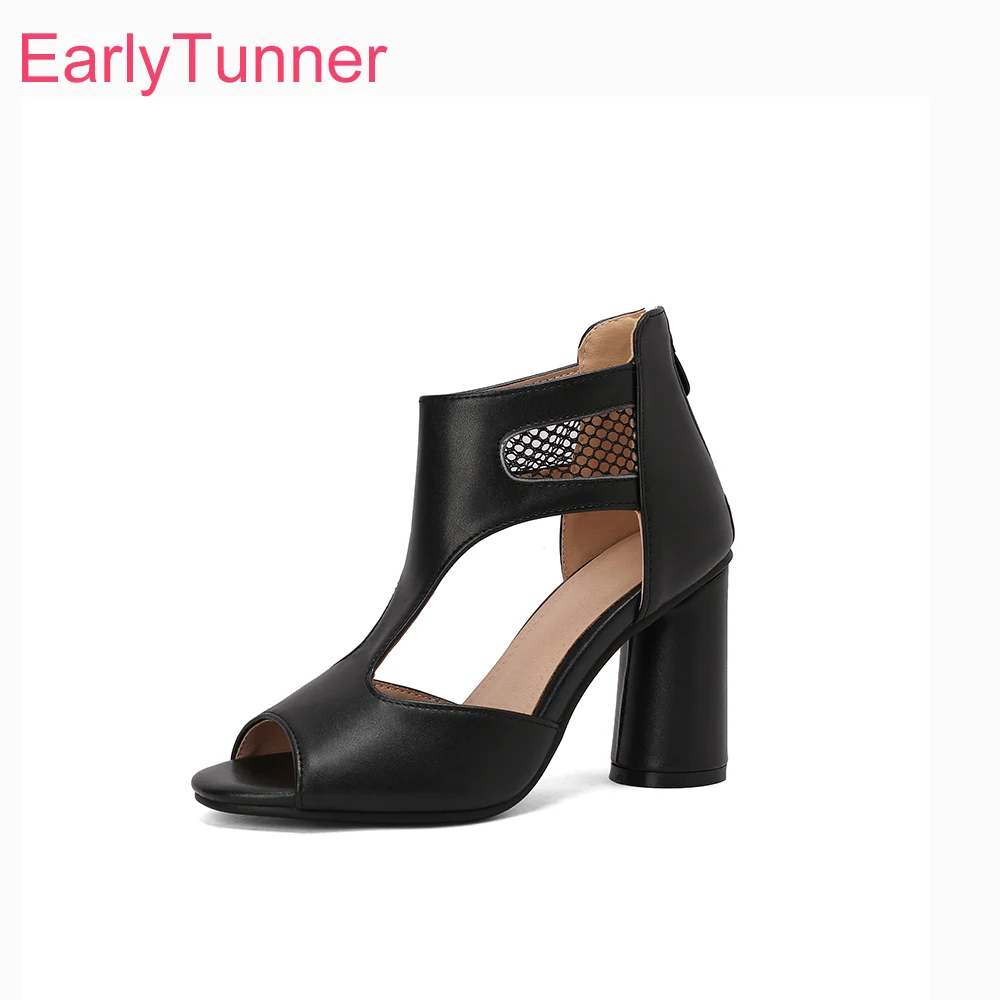

2026 Summer Black Peep Toe Sandals for Women Peep Toe High Block Heels Lady Party Shoes Big Small Plus Size 11 33 44 48
