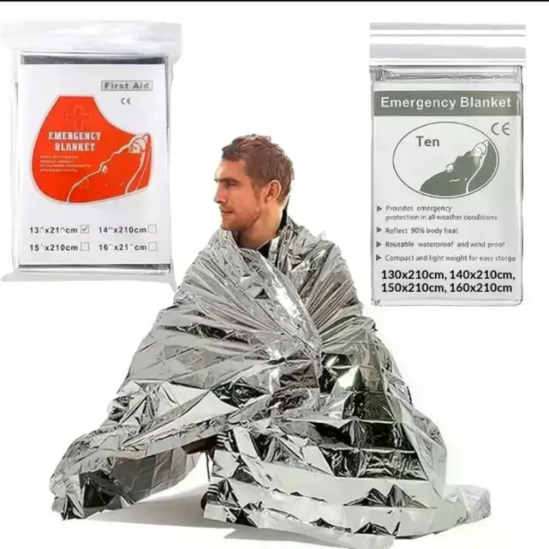 1/3/5PCS Emergency Blanket Outdoor Survival First Aid Kit Windproof Insulation Lifesaving PET Foil Thermal Military Rescue Blank