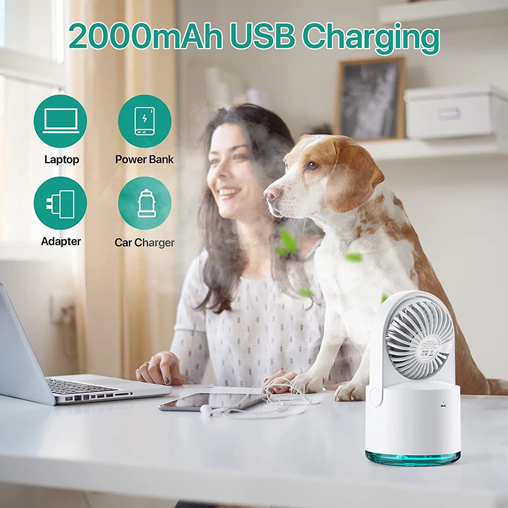 Ventola di nebulizzazione da tavolo ricaricabile piccola ventola di raffreddamento portatile Mister ventola di nebulizzazione da scrivania con vento a 3 velocità per l'home Office all'aperto