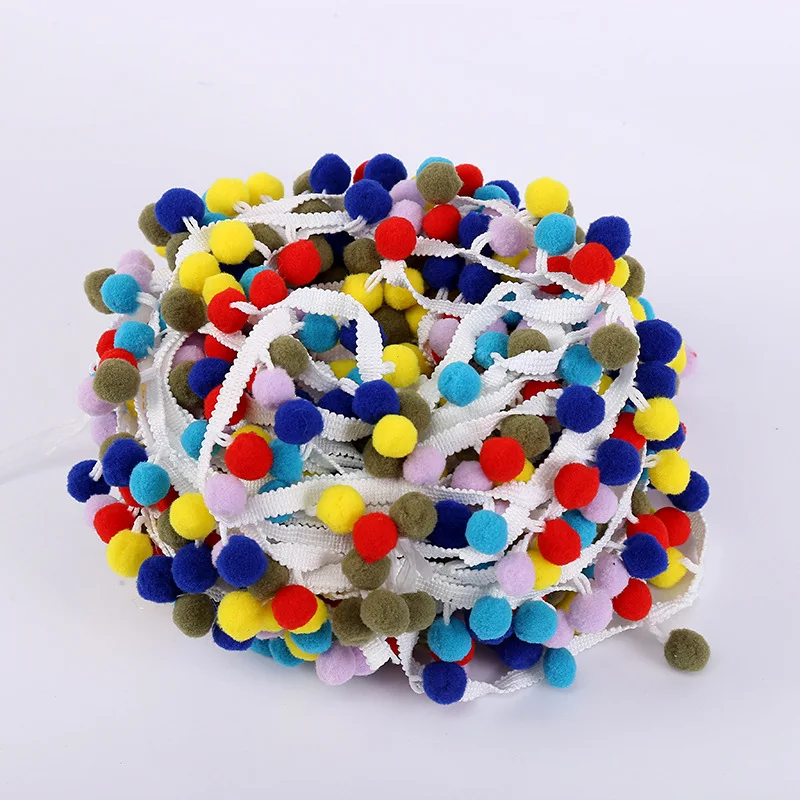 10M Tassel Ball Rainbow Pom Pom Ball Braid Fringe Ribbon Cord Curtain Craft Lace Trim Fringe Upholstery DIY Sewing Accessory