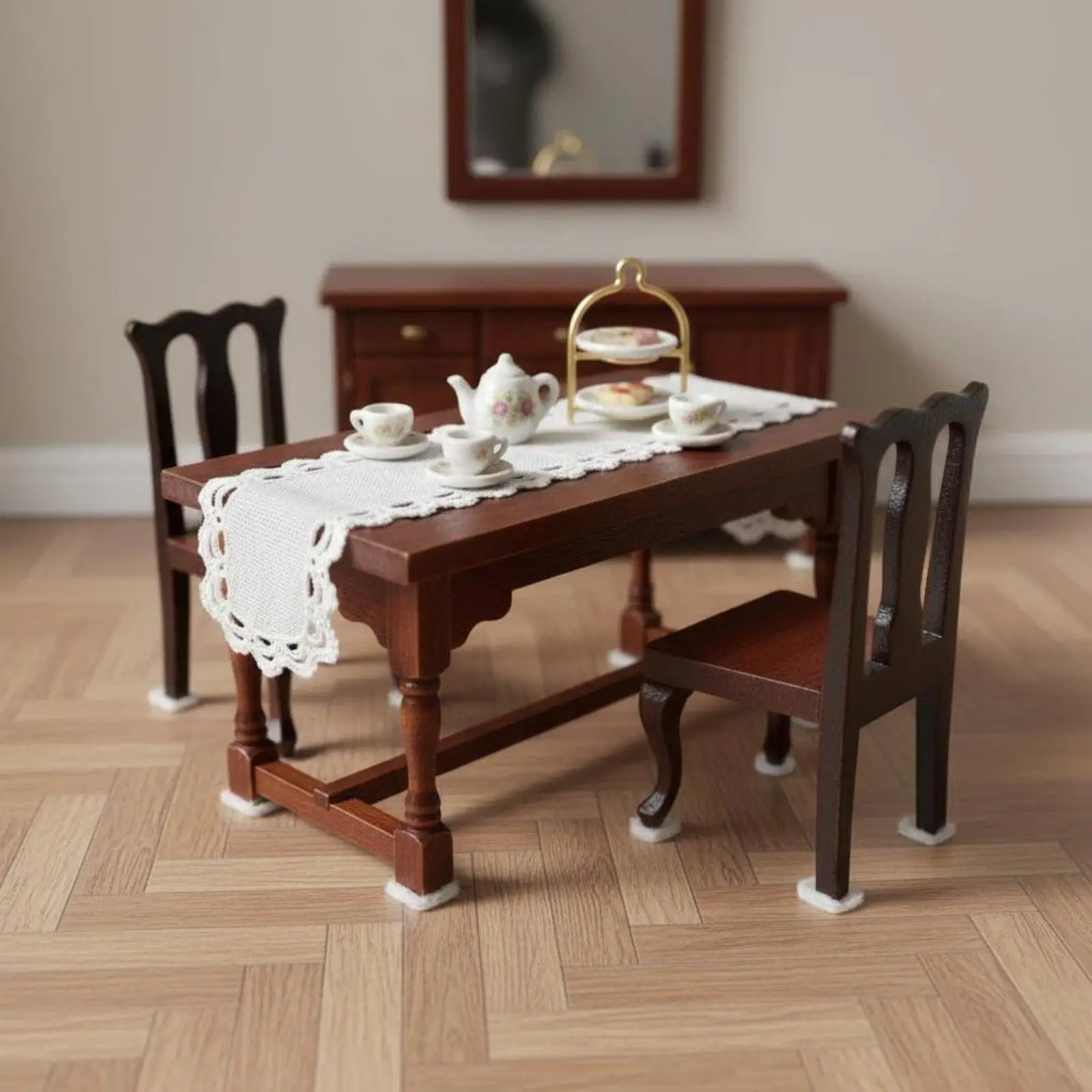 1:12 Scale Dollhouse Table and Chairs Vintage Design for Miniature Scene view 5