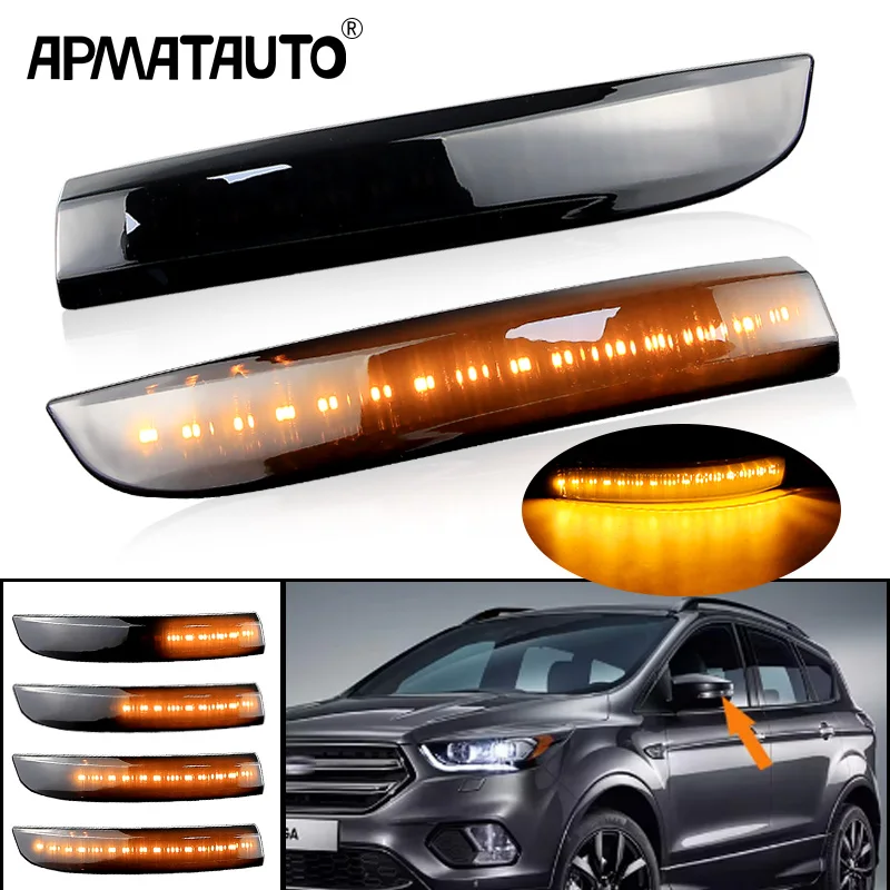 2PCS For Ford Escape Kuga II EcoSport 2013-2019 Car Accessories Dynamic LED Side Rearview Mirror Turn Signal Light Indicator