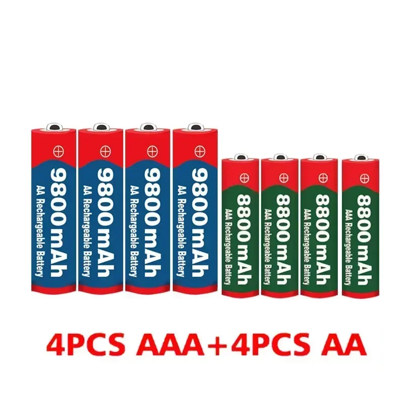 1.5V rechargeable battery 2024 best-selling AA9800mAh+AA8800mAh alkaline battery for microphones and MP3 players Free shipping