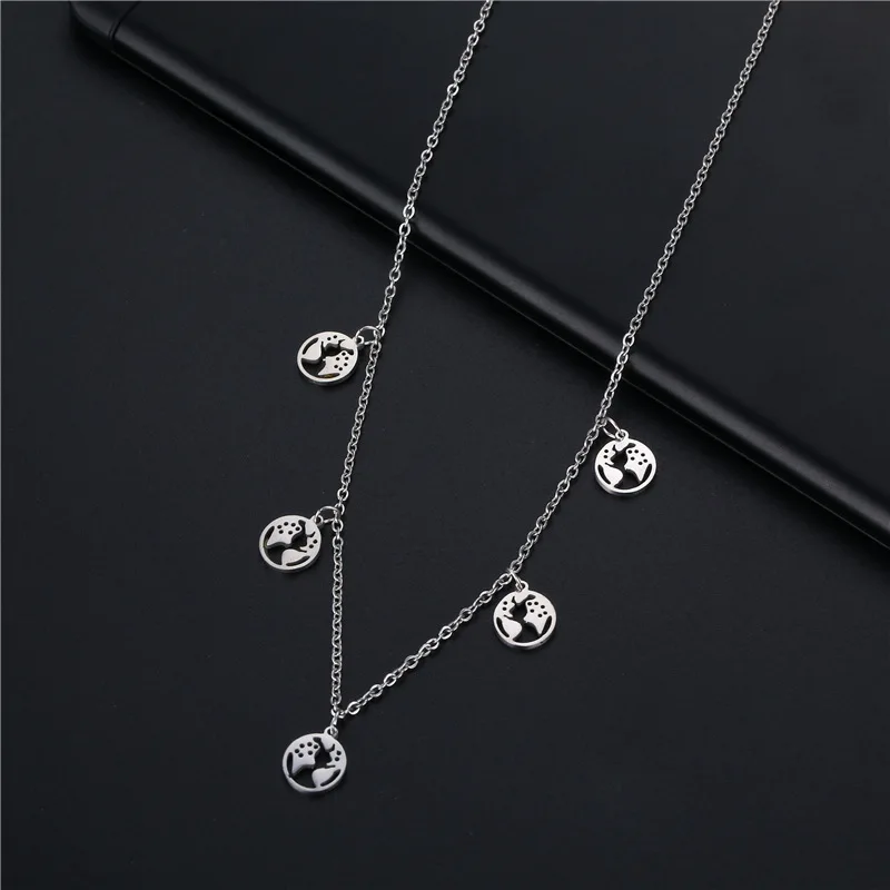 New Cool Wind Necklace Small Fresh Stainless Steel World Map Pendant Clavicle Chain for Women