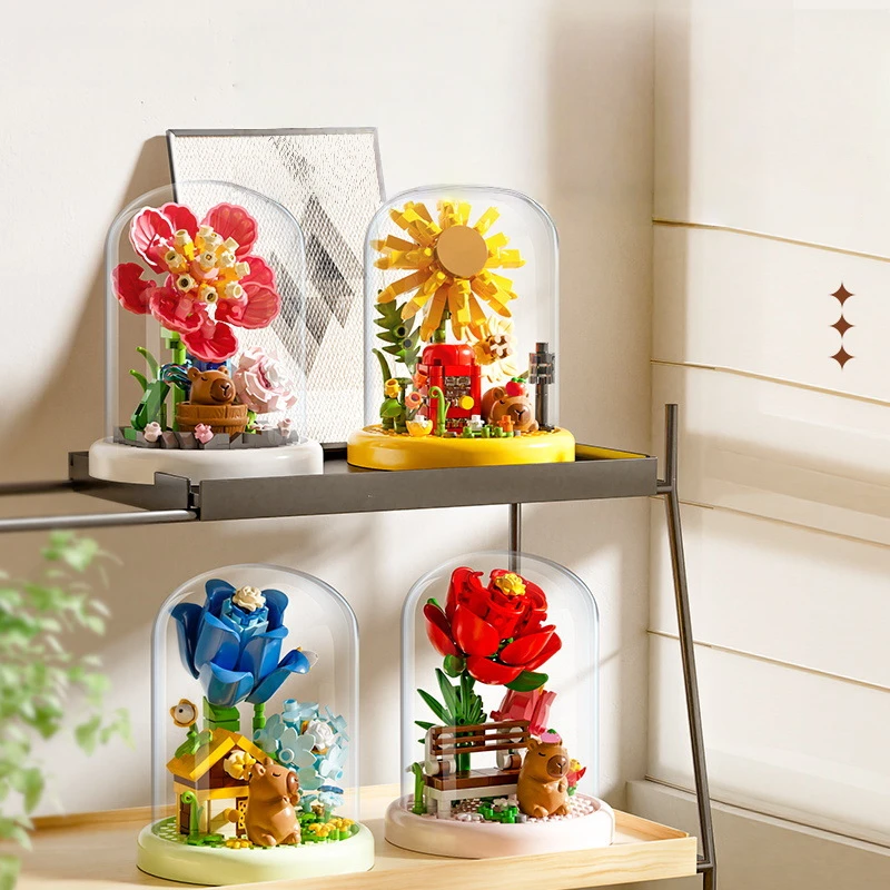 Kapi Bala Garden Series Small Grain Building Block Flower Simulation Tulip Rose Eternal Flower Ornament Building Block Toys