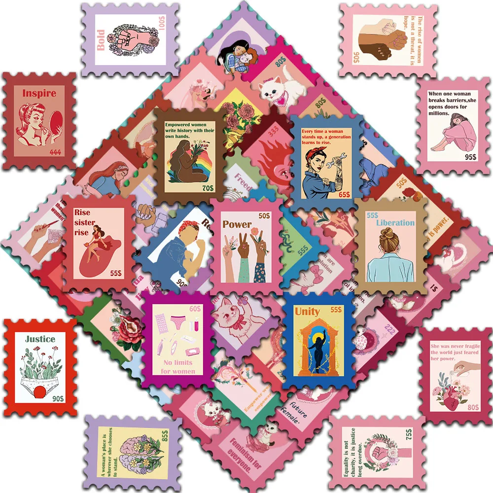 

50pcs Aesthetic Cartoon Woman Power Feminism Stickers Laptop Decals Luggage Notebook Guitar Phone Stationery Vinyl Sticker