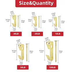 Heavy Duty 10-100lbs Picture Hanging Hooks with Nails Wall Hook Han Picture Hanging Tool Wall Picture Holder Metal Picture Hooks