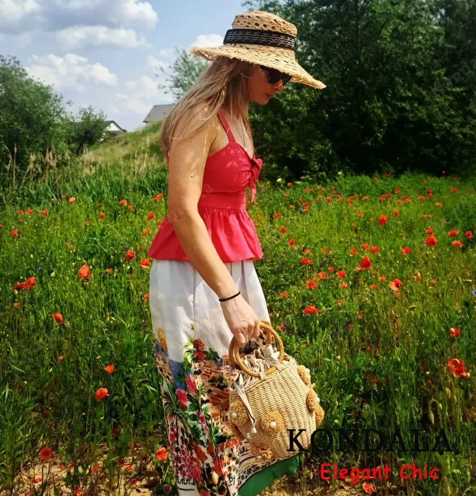 Summer Holidays Printed Skirt Set Women's Bow V-Neck Halter Top OR Pleated Skirt 2025 Summer Elegant Vacation Lady Set
