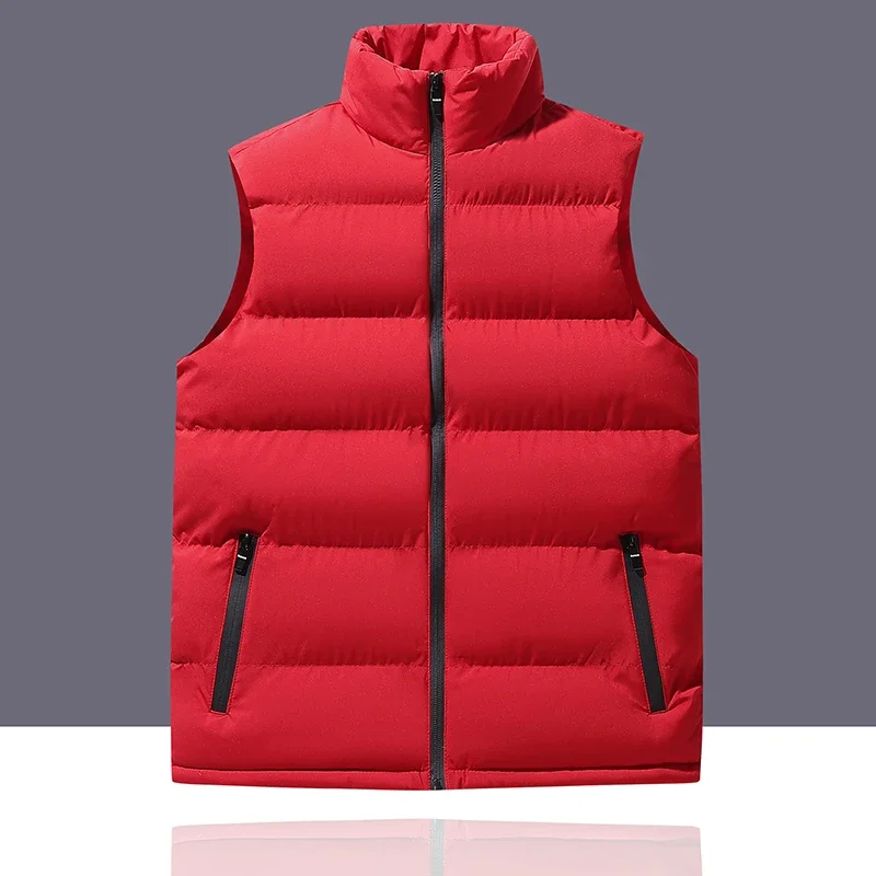 Thick Gilet Solid Color Mens Zipper Winter Vests Clothes Men Casual Coats Vest Man Cotton Thicken Cotton Warm Thicken Waistcoat