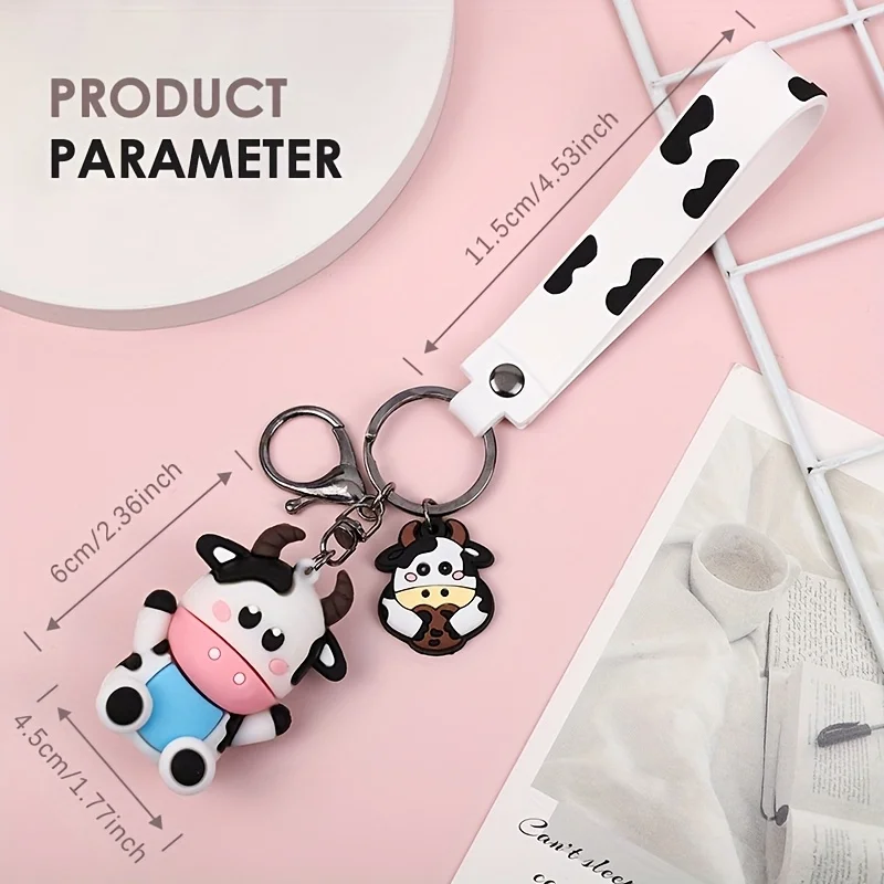 

Брелок с подвеской в виде коровы - милый мультяшный брелок для ключей в виде куклы-корови, минималистичный автомобильный аксессуар, брелок для ключей