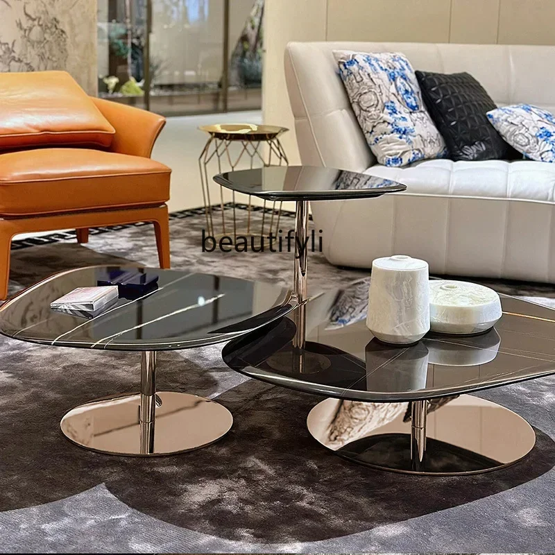 ssK178 ss 25 طاولة قهوة حجرية فاخرة من الذهب الأسود حديثة، غرفة المعيشة المنزلية، مجموعة حجم طاولة القهوة