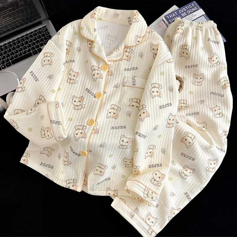 

Kawaii Fun Cat Fashion Print Pajama Set Woman Long Sleeve Autumn Winter New Women's Pajamas Set Sweet Cute Fashion Y2K Sleepwear