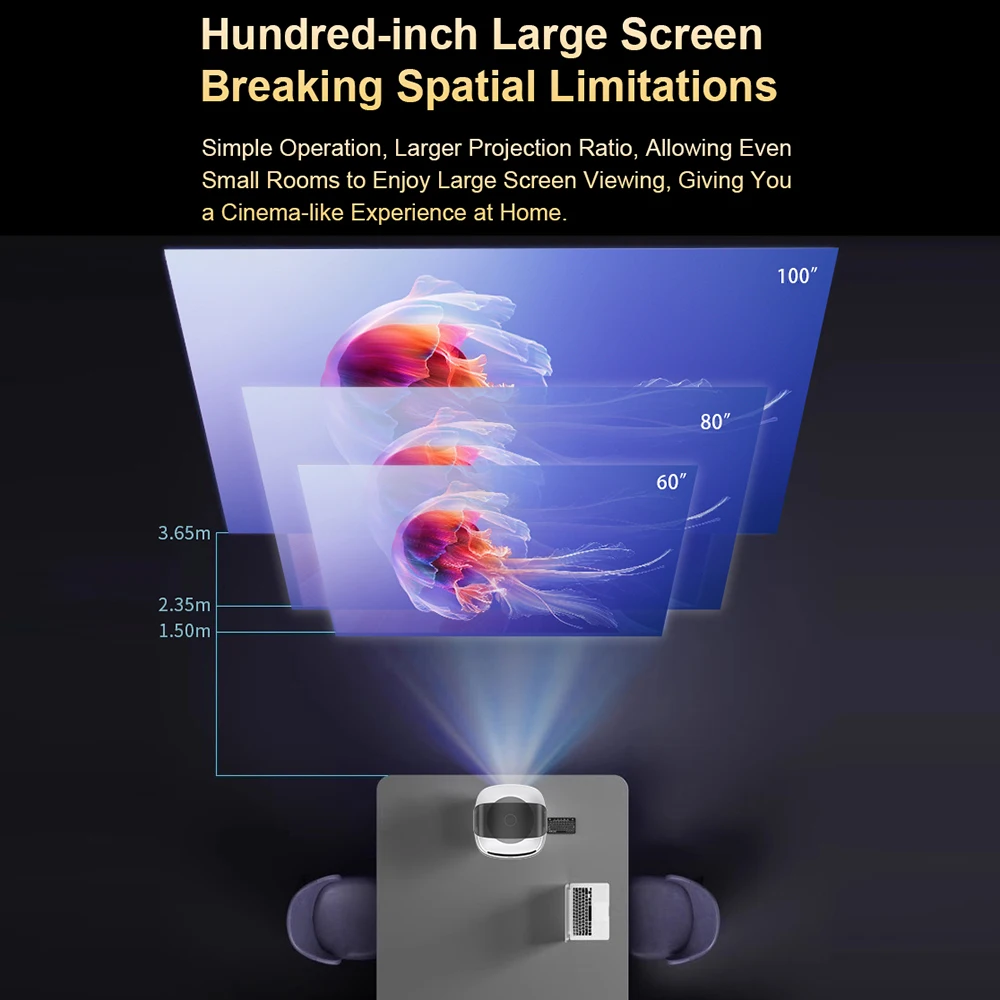 โปรเจคเตอร์ 1080P โฮมเธียเตอร์ ระบบแอนดรอยด์ 11 รองรับการถอดรหัสวิดีโอ 4K จอแสดงผล 100 นิ้ว เทคโนโลยีฉายภาพแบบสะท้อนหน้าจอ โปรเจคเตอร์สำหรับดูหนัง