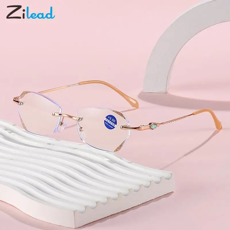 

Zilead Anti Blue Light Rimless Reading Glasses Women Vintage HD Presbyopia Eyeglasses Unisex Computer Reading Optical Eyewear0+4