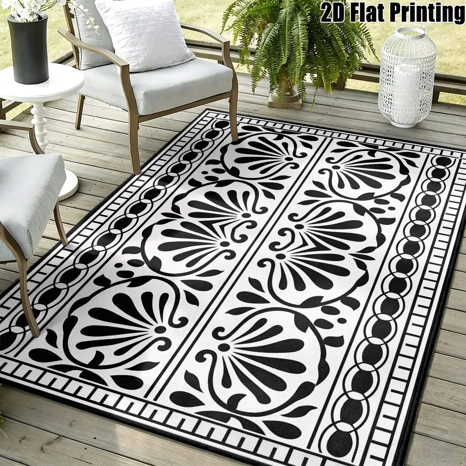 1Pc 2D Printed Black White Geometric Carpet: Vintage, Nordic, Modern Minimalist, Instagram Style, Machine Washable, Multi-Size, Multi-Scene Home Decor
