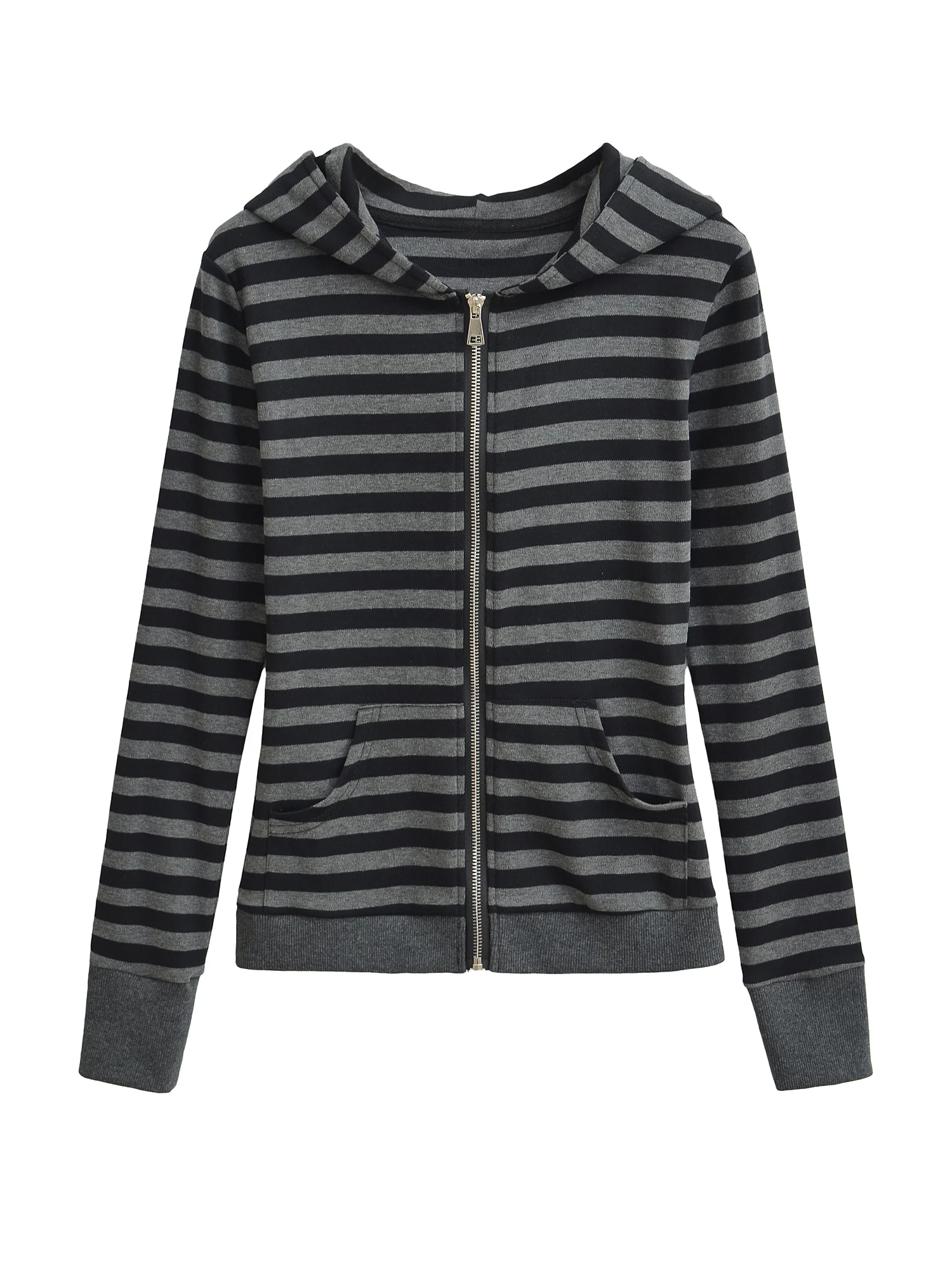 

Ретро американский приталенный полосатый жакет с капюшоном, женский кардиган с застежкой на талии и молнией, открытый кардиган, топ из хлопка, полиэстера, эластичное волокно