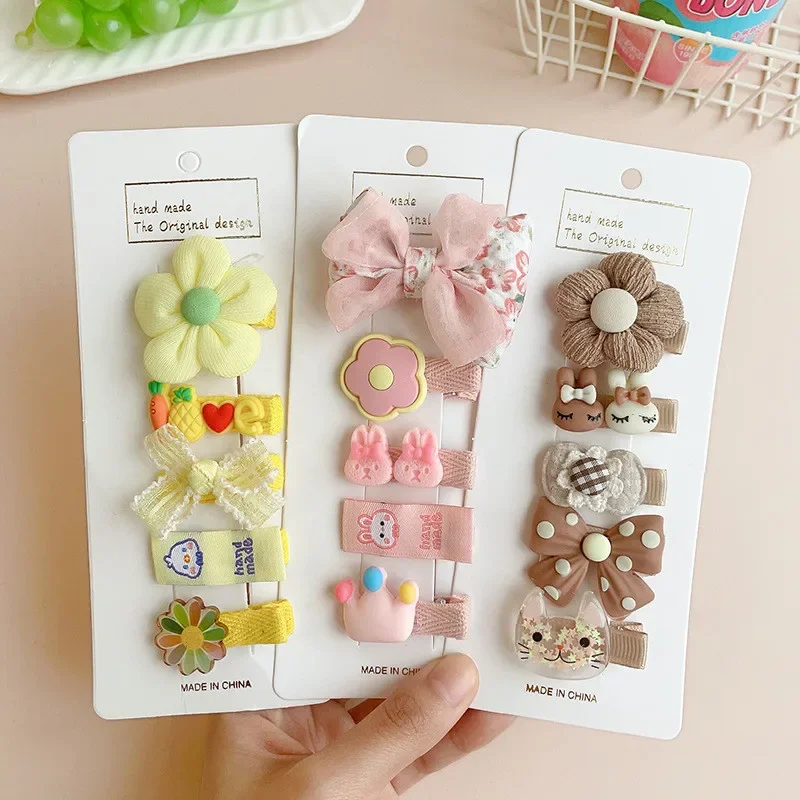 5pcs/set Cute Kids Girl Hairpin Lovely Cartoon Animal Floral Bow Hair Clip for Baby Girl Kawaii Bang Side Clip Baby Accessories