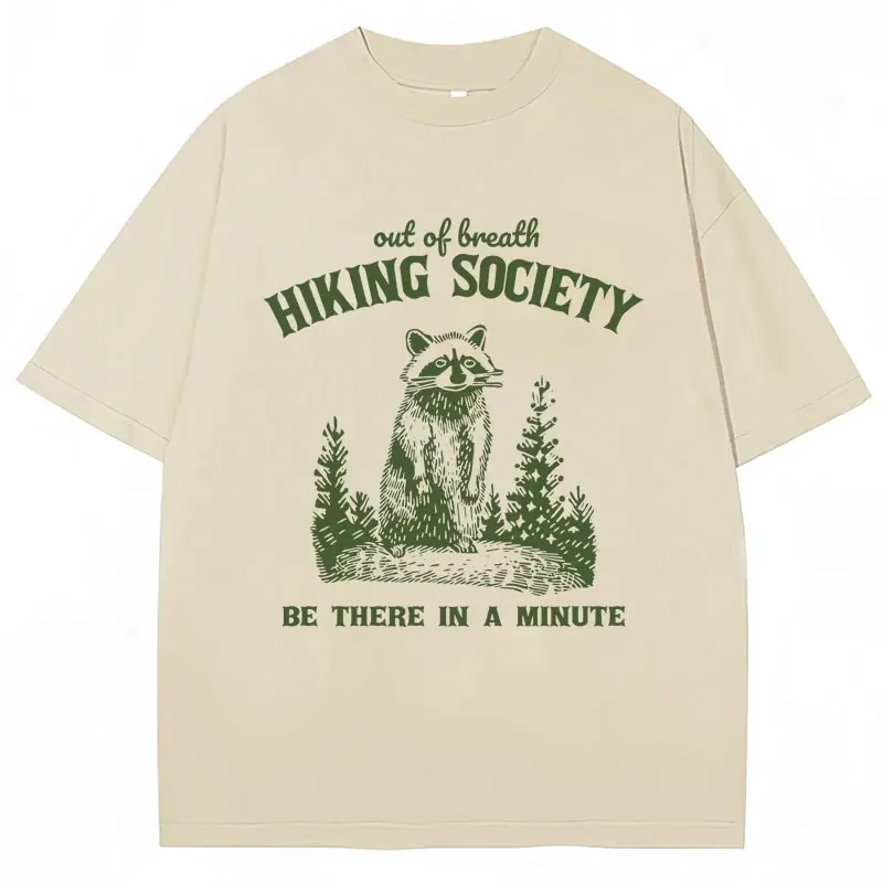 Out of Breath Hiking Society T Shirt Funny Raccoon Graphic Fashion Short Sleeve Men Women Casual Street T-shirt