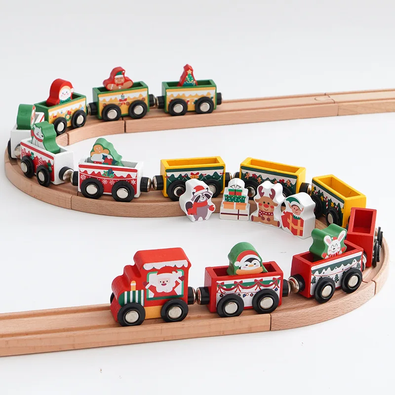 B502 Wooden Christmas-themed Small Train Track Toy Children's Educational Assembly Magnetic Train Accessories Set
