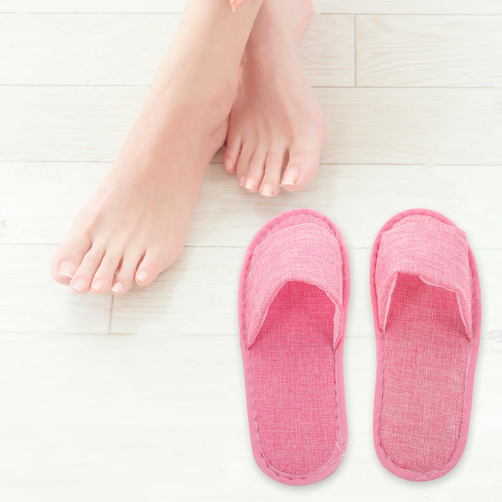 

10 Pairs Linen Disposable Slippers 6 5MM Thick Bottom Gray Men Pink Women Guest Hotel Travel Bulk Comfortable Cozy
