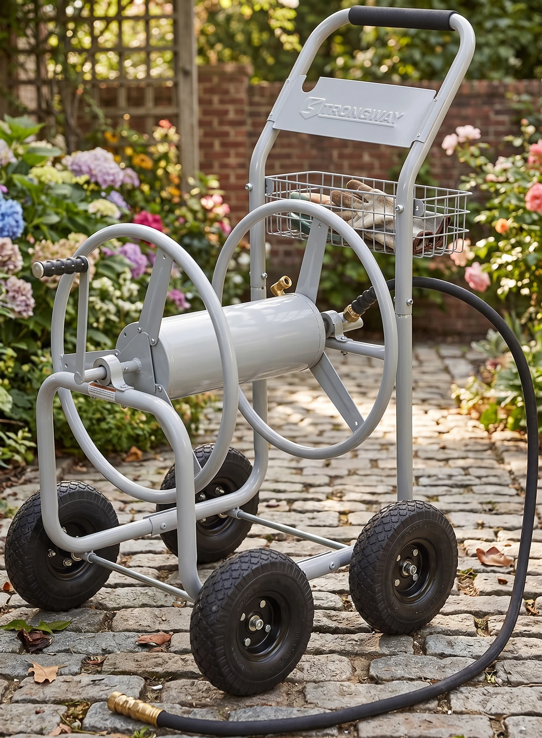 Heavy Duty Garden Hose Reel Cart with Brass Fittings