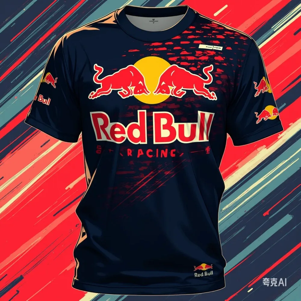 2025 New Red Bull 3D Printed Children's T-shirt Outdoor Sports Short Sleeve Men's Fashion Motorcycle Breathable Round Neck Top