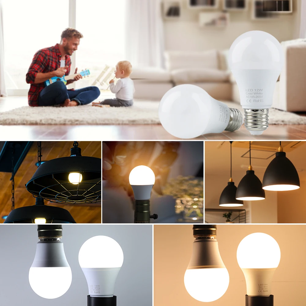 หลอดไฟ LED 4 ชิ้น/ชุด ขั้ว E27 ใช้ไฟ AC 220V ชิป SMD2835 กำลังไฟ 3W 6W 9W 12W 15W 18W สำหรับใช้ในบ้าน ห้องภายในอาคาร แสงสีขาวโทนเย็น/โทนอุ่น