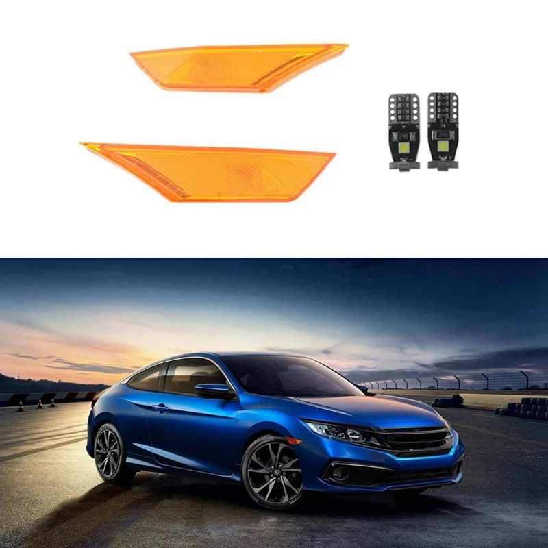 1Set Of Side Marker Lamp Lens & 1X Carbon Fiber Center Console Gear Shift Panel Frame Cover For Honda Civic 2016-2019 LHD