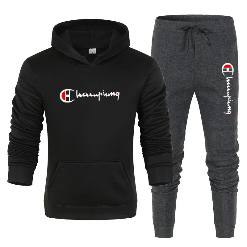 Men\'s Tracksuit Hooded Sweatshirt+Sweatpants 2 Pcs Sets Sports Suit Casual Jogger Sportswear 2 Piece Male Fleece Streetwear Sets