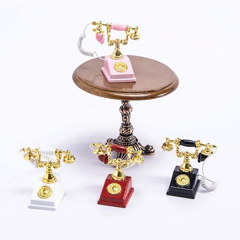 Home Decor Alloy Vintage Rotary Telephone Toys Mini Retro Phone Model for Kids Miniature Phone Dollhouse Baby House Accessories