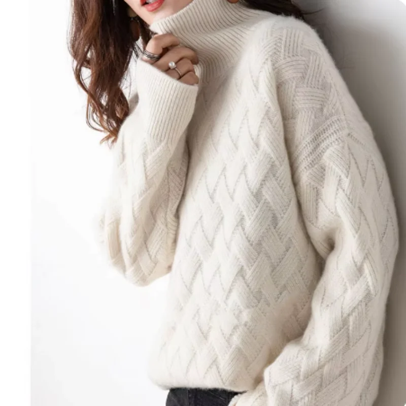 

2024 New Women Loose Sweater Winter Casual Chic Cashmere Oversize Thick Sweater Pullovers Pullover Female Long Sleeve