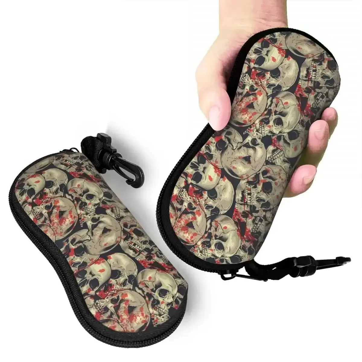 

Death Skull Eyeglass Pouch With Zipper Sunglasses Bag Ultra Light Soft Rubber Glasses Eyewear Holder