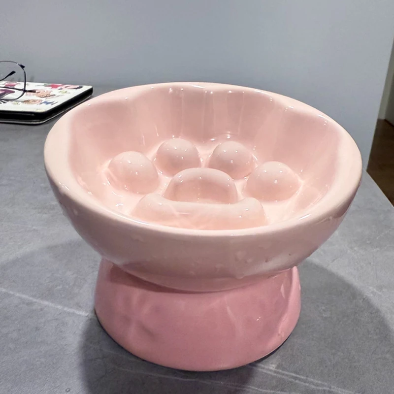 

Креативные керамические миски для питьевой воды на высоких ножках для домашних животных, защита от переворачивания шеи, медленная еда, против удушья, миска для кошек, 1 шт.