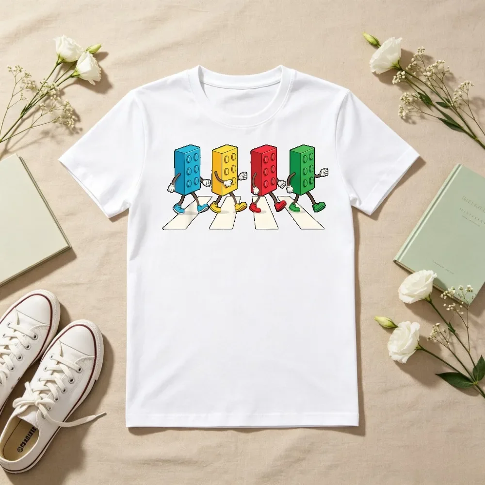 Funny Cross The Road Design Block Graphic Printed T-Shirt Casual Fashion Loose Harajuku Short Sleeve Hip Hop Punk Clothing