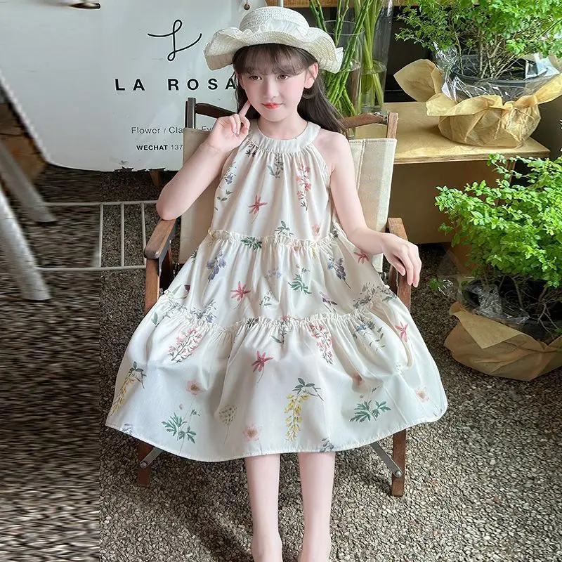 Girls Floral Dress 2026 New Sweet Summer Dress Girl Baby Stylish Camisole Include Hat Fashionable Stylish
