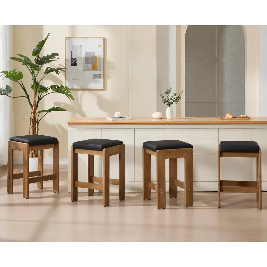 27-дюймовые барные стулья из искусственной кожи, набор из 2 табуретов-седла без спинки с мягкой подушкой, современный деревянный дом S